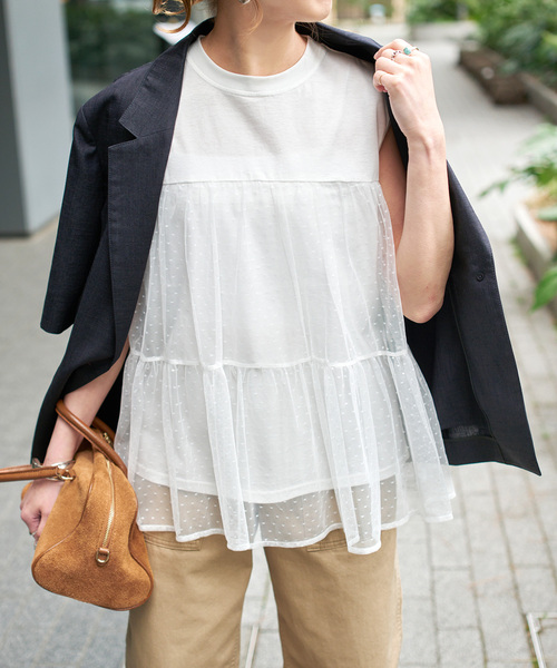 Spick & Span（スピックアンドスパン）の「《一部店舗+WEB限定 / 》ドットチュールティアードTシャツ（Tシャツ/カットソー・レディース・ブラック/ホワイト・FREE）」の2枚目の写真