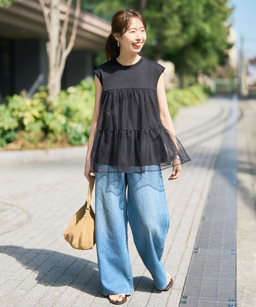 セール】《一部店舗+WEB限定》ドットチュールティアードTシャツ（T