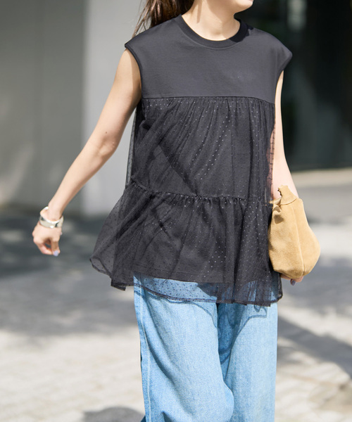 Spick & Span（スピックアンドスパン）の「《一部店舗+WEB限定 / 》ドットチュールティアードTシャツ（Tシャツ/カットソー・レディース・ブラック/ホワイト・FREE）」の22枚目の写真