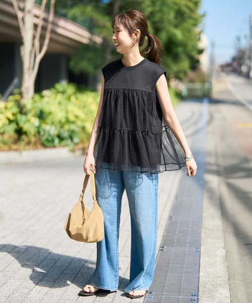 Spick & Span（スピックアンドスパン）の「《一部店舗+WEB限定 / 》ドットチュールティアードTシャツ（Tシャツ/カットソー・レディース・ブラック/ホワイト・FREE）」の21枚目の写真