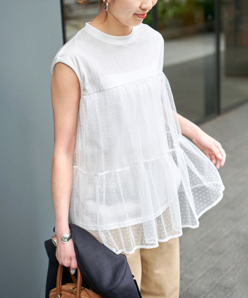 Spick & Span（スピックアンドスパン）の「《一部店舗+WEB限定 / 》ドットチュールティアードTシャツ（Tシャツ/カットソー・レディース・ブラック/ホワイト・FREE）」の3枚目の写真