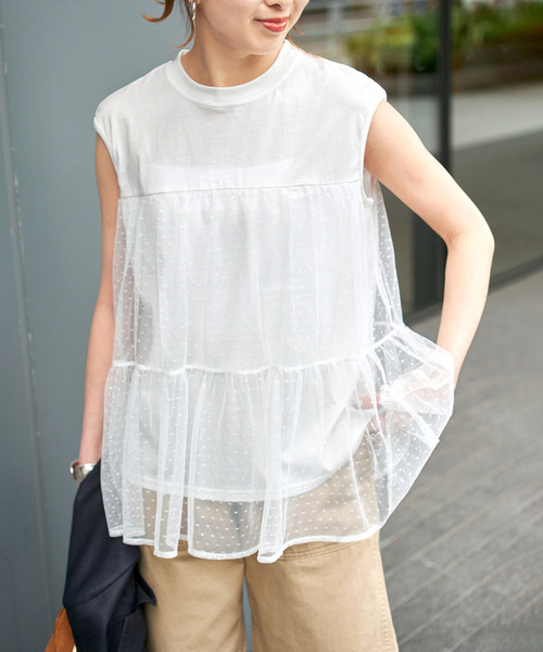 Spick & Span（スピックアンドスパン）の「《一部店舗+WEB限定 / 》ドットチュールティアードTシャツ（Tシャツ/カットソー・レディース・ブラック/ホワイト・FREE）」の5枚目の写真