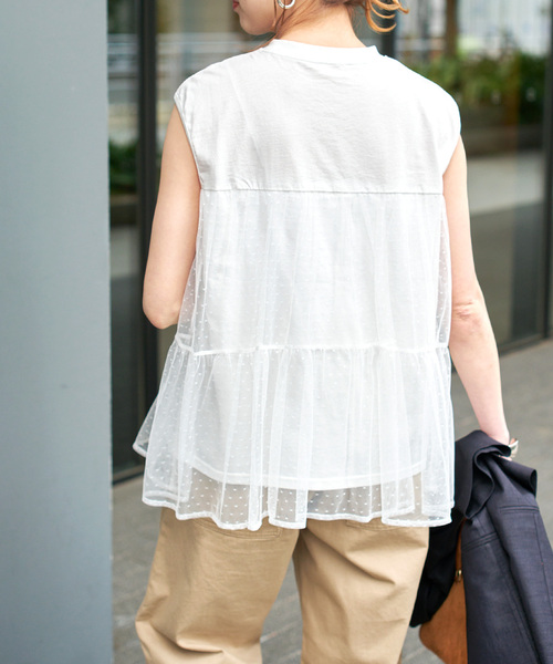 Spick & Span（スピックアンドスパン）の「《一部店舗+WEB限定 / 》ドットチュールティアードTシャツ（Tシャツ/カットソー・レディース・ブラック/ホワイト・FREE）」の6枚目の写真