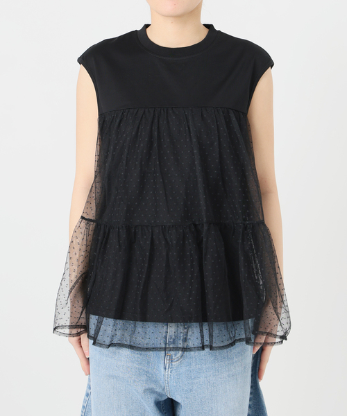 Spick & Span（スピックアンドスパン）の「《一部店舗+WEB限定 / 》ドットチュールティアードTシャツ（Tシャツ/カットソー・レディース・ブラック/ホワイト・FREE）」の10枚目の写真