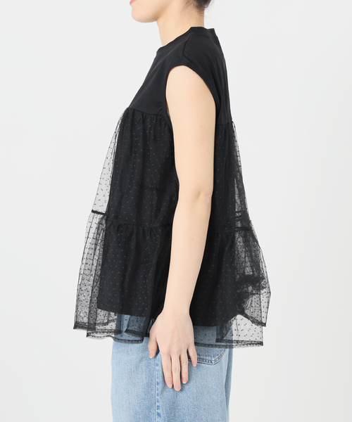 Spick & Span（スピックアンドスパン）の「《一部店舗+WEB限定 / 》ドットチュールティアードTシャツ（Tシャツ/カットソー・レディース・ブラック/ホワイト・FREE）」の11枚目の写真