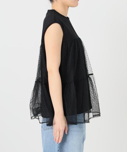 Spick & Span（スピックアンドスパン）の「《一部店舗+WEB限定 / 》ドットチュールティアードTシャツ（Tシャツ/カットソー・レディース・ブラック/ホワイト・FREE）」の13枚目の写真