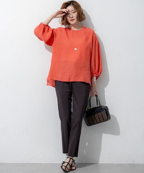 23区 S（ニジュウサンクチイサイサイズ）の「LIBECOリネン ボリュームスリーブ ブラウス（シャツ/ブラウス・レディース・スカイブルー系1/ブルー系/ピンク系1/オレンジ系・32）」の6枚目の写真
