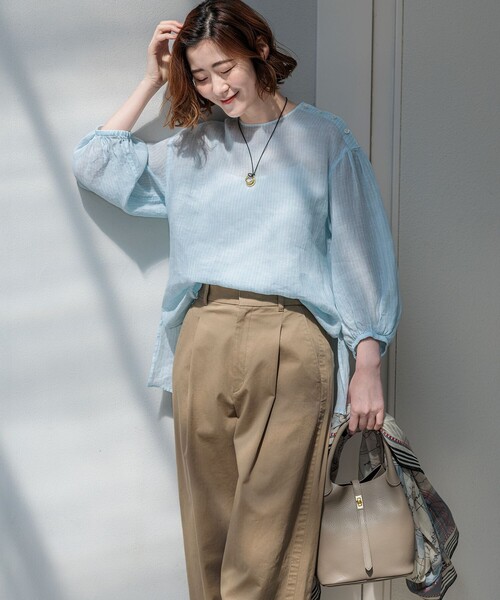 23区 S（ニジュウサンクチイサイサイズ）の「LIBECOリネン ボリュームスリーブ ブラウス（シャツ/ブラウス・レディース・スカイブルー系1/ブルー系/ピンク系1/オレンジ系・32）」の8枚目の写真