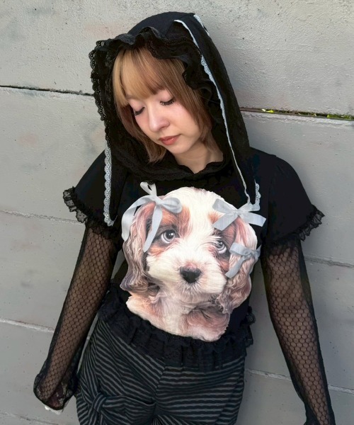Candy Stripper(キャンディストリッパー)の「BUNNY EARS LACY トップス(Tシャツ/カットソー・レディース・ブラック/オフホワイト/ベージュ・FREE)」の17枚目の写真