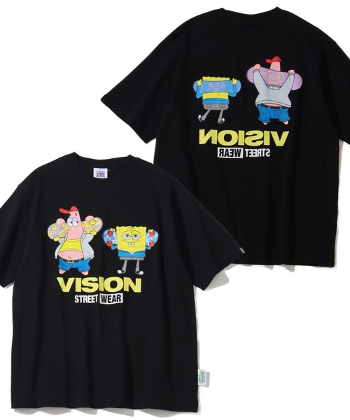 VISION STREET WEAR(ヴィジョンストリートウェア)の「【VISION STREET WEAR/ヴィジョンストリートウェア】×【SpongeBob/スポンジボブ】グラフィックプリント半袖アートワークTシャツ(Tシャツ/カットソー・メンズ・サックスブルー系1/イエロー系1/ピンク系1/ブラック系1/ホワイト系1/ホワイト系2/ブラック系2・S/M/L/LL)」の1枚目の写真