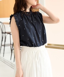ドット刺繍フリルブラウス