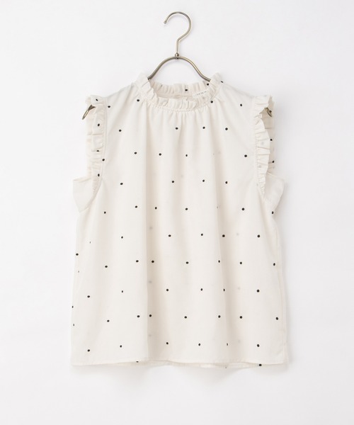 Honeys(ハニーズ)の「ドット刺繍フリルブラウス(シャツ/ブラウス・レディース・ベージュ/グリーン/ネイビー/アイボリー・L/LL/M/S)」の20枚目の写真