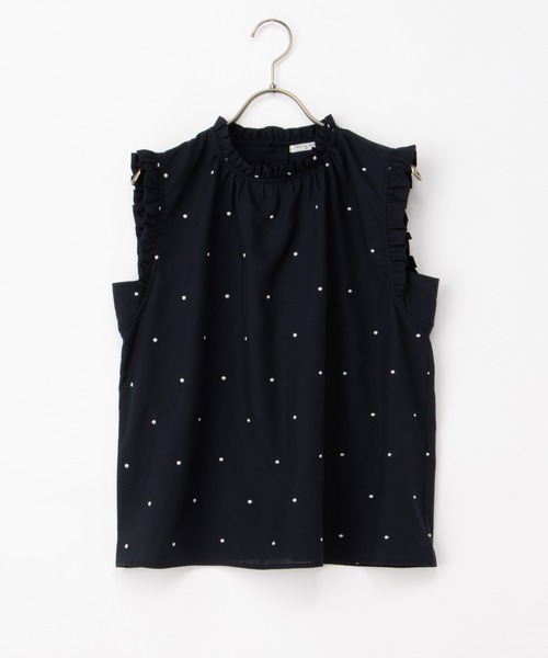 Honeys(ハニーズ)の「ドット刺繍フリルブラウス(シャツ/ブラウス・レディース・ベージュ/グリーン/ネイビー/アイボリー・L/LL/M/S)」の22枚目の写真