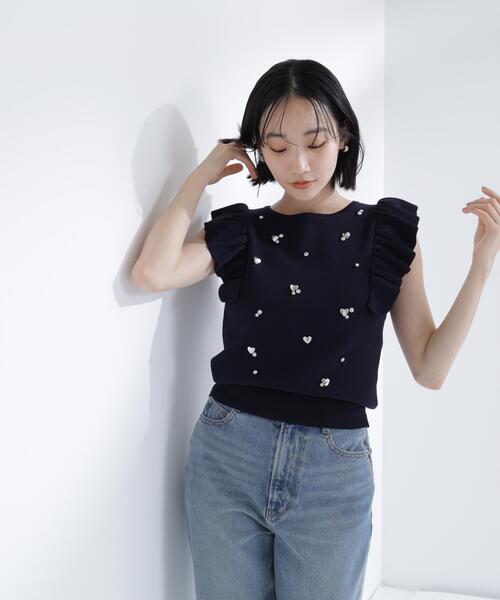 NATURAL BEAUTY BASIC(ナチュラルビューティーベーシック)の「ハートモチーフビジューニット(ニット/セーター・レディース・ラベンダー/ネイビー/オフホワイト・フリ-)」の3枚目の写真