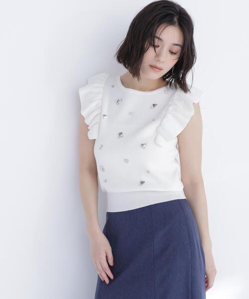 NATURAL BEAUTY BASIC(ナチュラルビューティーベーシック)の「ハートモチーフビジューニット(ニット/セーター・レディース・ラベンダー/ネイビー/オフホワイト・フリ-)」の2枚目の写真