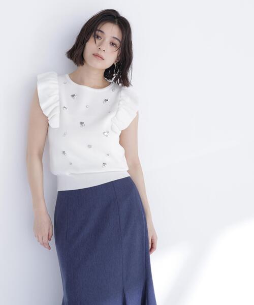 NATURAL BEAUTY BASIC(ナチュラルビューティーベーシック)の「ハートモチーフビジューニット(ニット/セーター・レディース・ラベンダー/ネイビー/オフホワイト・フリ-)」の8枚目の写真