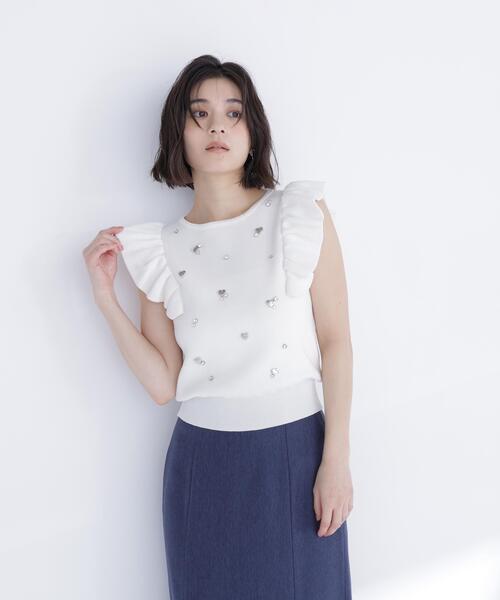 NATURAL BEAUTY BASIC(ナチュラルビューティーベーシック)の「ハートモチーフビジューニット(ニット/セーター・レディース・ラベンダー/ネイビー/オフホワイト・フリ-)」の10枚目の写真