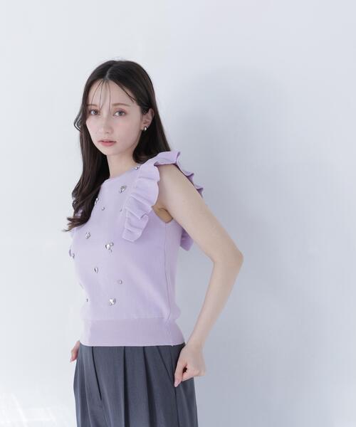 NATURAL BEAUTY BASIC(ナチュラルビューティーベーシック)の「ハートモチーフビジューニット(ニット/セーター・レディース・ラベンダー/ネイビー/オフホワイト・フリ-)」の15枚目の写真
