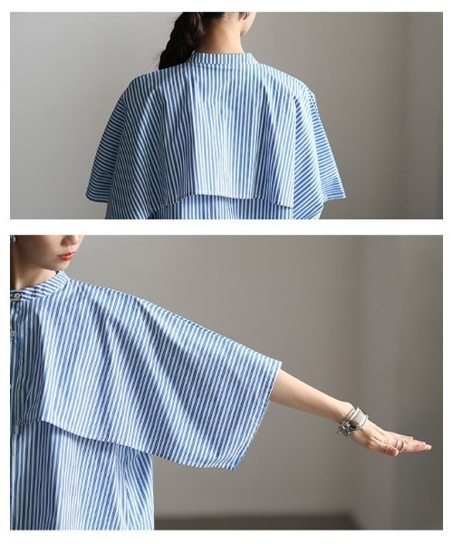 Sawa a la mode(サワアラモード)の「ケープデザインストライプブラウス(シャツ/ブラウス・レディース・オフホワイト/ブルー・FREE)」の20枚目の写真