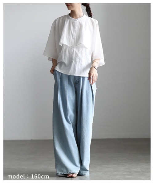 Sawa a la mode(サワアラモード)の「ケープデザインストライプブラウス(シャツ/ブラウス・レディース・オフホワイト/ブルー・FREE)」の12枚目の写真