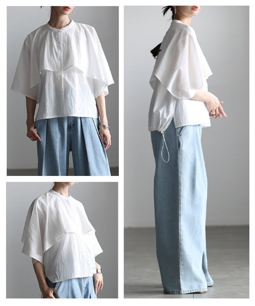 Sawa a la mode(サワアラモード)の「ケープデザインストライプブラウス(シャツ/ブラウス・レディース・オフホワイト/ブルー・FREE)」の8枚目の写真