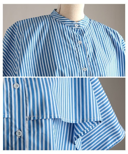 Sawa a la mode(サワアラモード)の「ケープデザインストライプブラウス(シャツ/ブラウス・レディース・オフホワイト/ブルー・FREE)」の6枚目の写真
