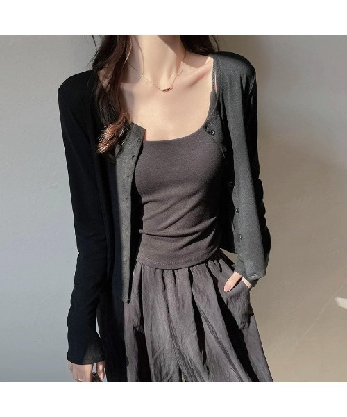 Forcement(フォースメント)の「さらっと羽織れて着まわしやすい、ベーシックなクルーネックUVカットカーデ夏服(カーディガン/ボレロ・レディース・ホワイト/ブラック/クリーム・FREE)」の5枚目の写真