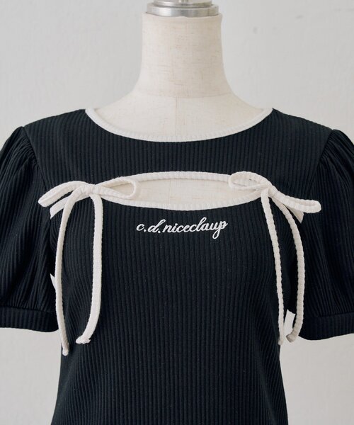 continuer de NICE CLAUP(コンティニューデナイスクラップ)の「胸リボンテレコTOPS(Tシャツ/カットソー・レディース・ピンク/ブラック/オフホワイト/その他12・FREE)」の12枚目の写真