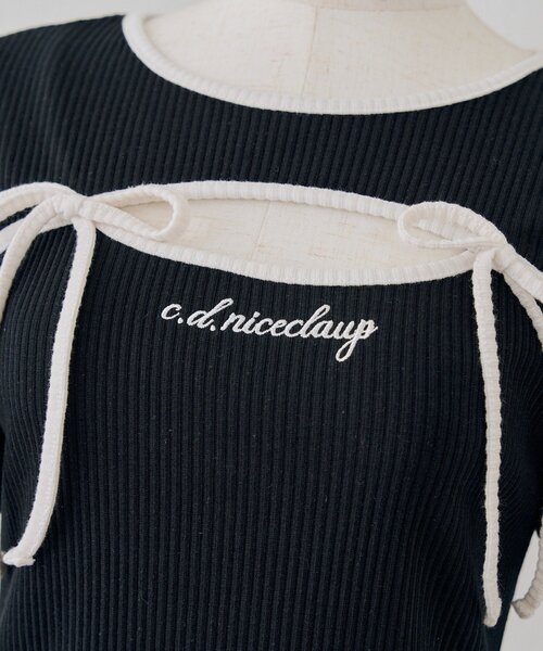 continuer de NICE CLAUP(コンティニューデナイスクラップ)の「胸リボンテレコTOPS(Tシャツ/カットソー・レディース・ピンク/ブラック/オフホワイト/その他12・FREE)」の13枚目の写真