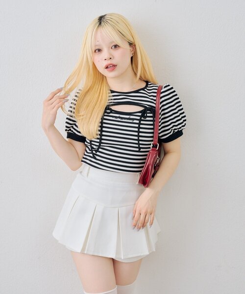 continuer de NICE CLAUP(コンティニューデナイスクラップ)の「胸リボンテレコTOPS(Tシャツ/カットソー・レディース・ピンク/ブラック/オフホワイト/その他12・FREE)」の15枚目の写真