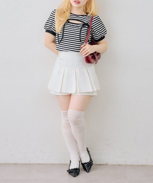 continuer de NICE CLAUP(コンティニューデナイスクラップ)の「胸リボンテレコTOPS(Tシャツ/カットソー・レディース・ピンク/ブラック/オフホワイト/その他12・FREE)」の16枚目の写真