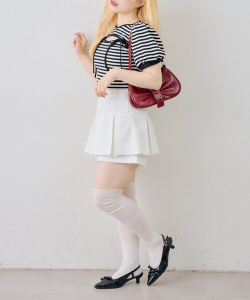continuer de NICE CLAUP(コンティニューデナイスクラップ)の「胸リボンテレコTOPS(Tシャツ/カットソー・レディース・ピンク/ブラック/オフホワイト/その他12・FREE)」の18枚目の写真