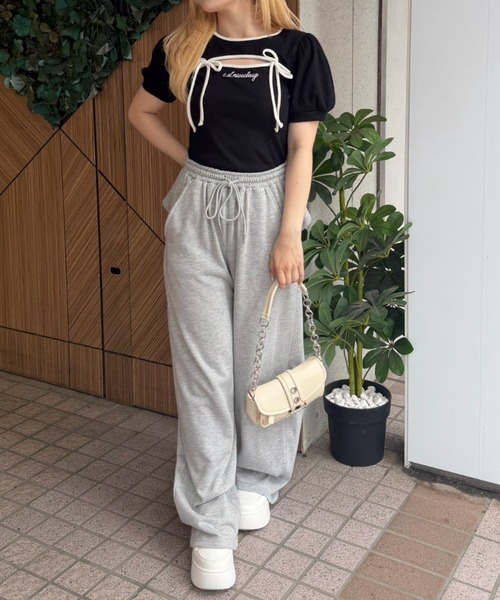 continuer de NICE CLAUP(コンティニューデナイスクラップ)の「胸リボンテレコTOPS(Tシャツ/カットソー・レディース・ピンク/ブラック/オフホワイト/その他12・FREE)」の21枚目の写真