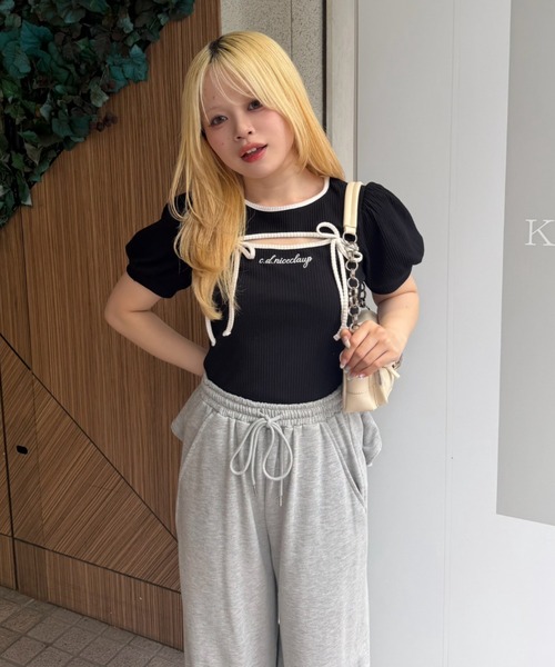 continuer de NICE CLAUP(コンティニューデナイスクラップ)の「胸リボンテレコTOPS(Tシャツ/カットソー・レディース・ピンク/ブラック/オフホワイト/その他12・FREE)」の22枚目の写真