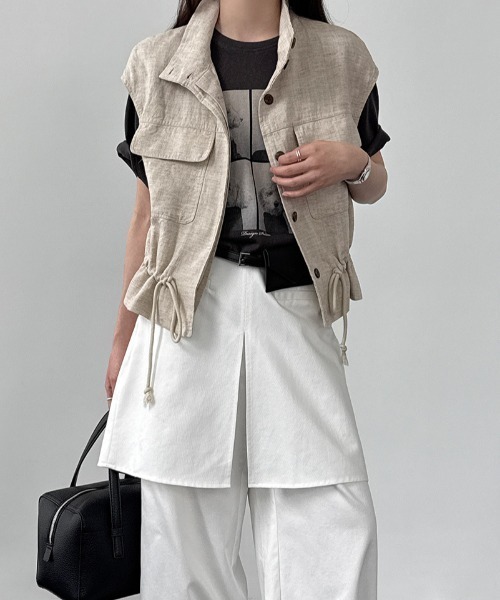 semplice(センプリチェ)の「スタンドカラー ワークポケット ドローストベスト(その他アウター・レディース・ホワイト/ベージュ・F)」の7枚目の写真