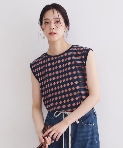 OPAQUE.CLIP(オペークドットクリップ)の「マルチボーダーアソート ノースリーブTシャツ【洗濯機OK】(Tシャツ/カットソー・レディース・ブラック/ホワイト/ネイビー系2・38/40)」の12枚目の写真