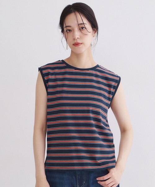 OPAQUE.CLIP(オペークドットクリップ)の「マルチボーダーアソート ノースリーブTシャツ【洗濯機OK】(Tシャツ/カットソー・レディース・ブラック/ホワイト/ネイビー系2・38/40)」の16枚目の写真
