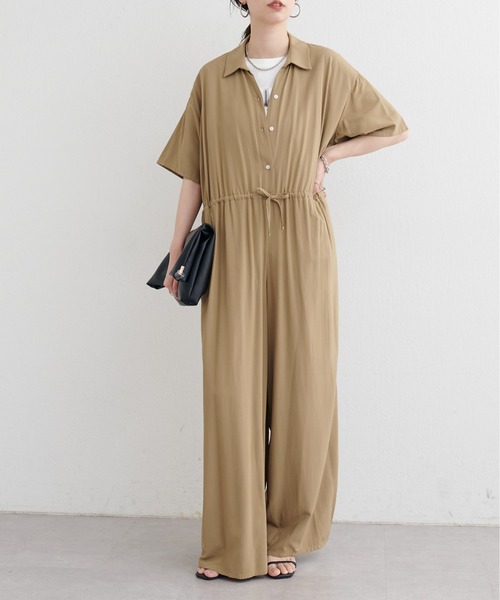 LARUTA(ラルータ)の「【LARUTA】開襟オールインワン(つなぎ/オールインワン・レディース・キャメル/ブラック・MEDIUM)」の12枚目の写真