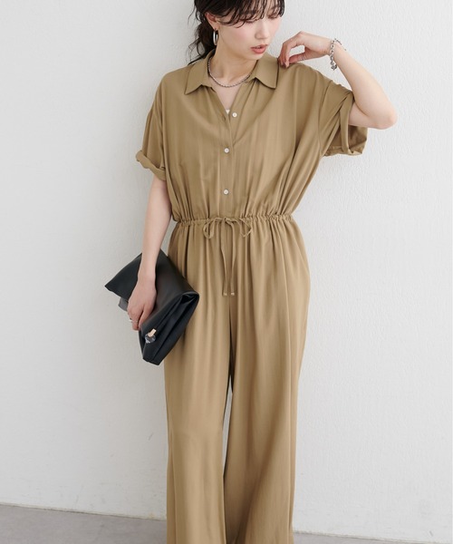 LARUTA(ラルータ)の「【LARUTA】開襟オールインワン(つなぎ/オールインワン・レディース・キャメル/ブラック・MEDIUM)」の11枚目の写真