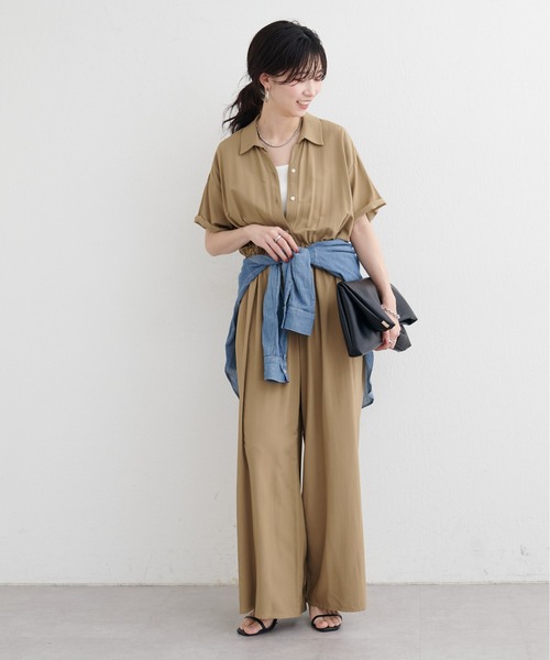 LARUTA(ラルータ)の「【LARUTA】開襟オールインワン(つなぎ/オールインワン・レディース・キャメル/ブラック・MEDIUM)」の17枚目の写真