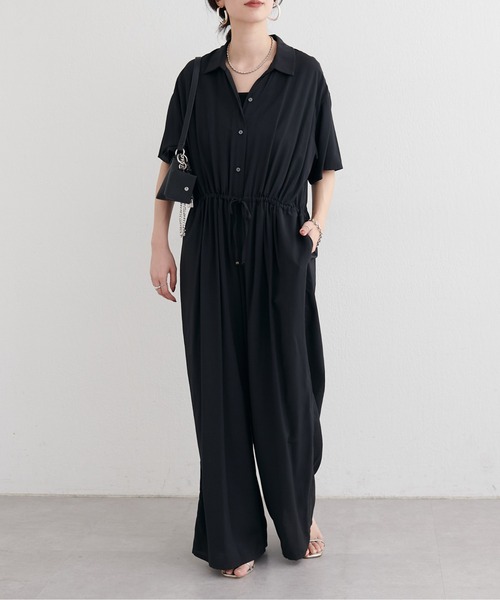 LARUTA(ラルータ)の「【LARUTA】開襟オールインワン(つなぎ/オールインワン・レディース・キャメル/ブラック・MEDIUM)」の22枚目の写真