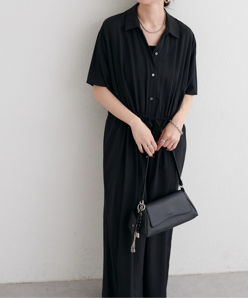LARUTA(ラルータ)の「【LARUTA】開襟オールインワン(つなぎ/オールインワン・レディース・キャメル/ブラック・MEDIUM)」の15枚目の写真
