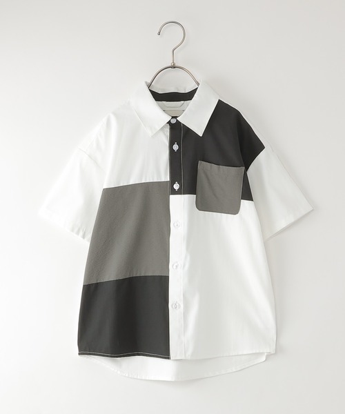 ikka(イッカ)の「【親子コーデ】 ブロックス半袖シャツ (110cm~160cm)(シャツ/ブラウス・キッズ・ネイビー/ホワイト・S/M/L/XL/XS)」の2枚目の写真