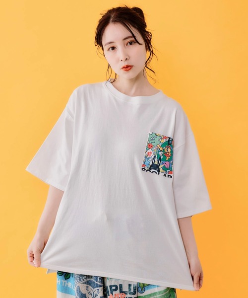 ScoLar(スカラー)の「ScoLar/スカラー ワールド柄 ポケットTEE(Tシャツ/カットソー・レディース・ホワイト/イエロー・FREE)」の8枚目の写真