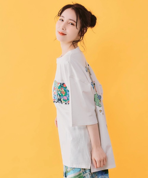 ScoLar(スカラー)の「ScoLar/スカラー ワールド柄 ポケットTEE(Tシャツ/カットソー・レディース・ホワイト/イエロー・FREE)」の9枚目の写真