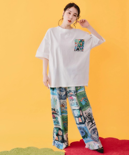 ScoLar(スカラー)の「ScoLar/スカラー ワールド柄 ポケットTEE(Tシャツ/カットソー・レディース・ホワイト/イエロー・FREE)」の11枚目の写真
