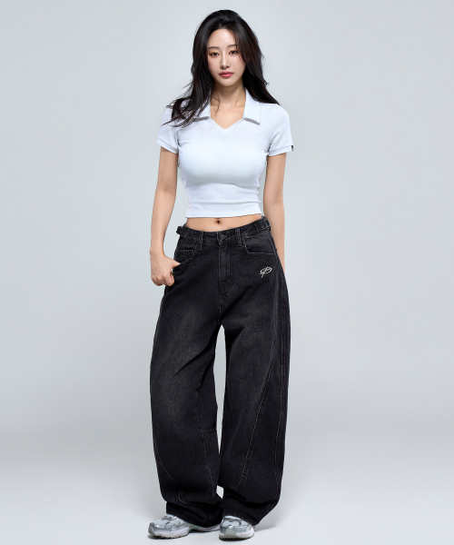 PHYSICAL GARMENTS（フィジカルガーメンツ）の「P5070 ウォッシュドブラック ウーマン カーブ切り替え デニムパンツ [黒デニム]（その他パンツ・レディース・ブラック系・SMALL/MEDIUM/LARGE）」の5枚目の写真