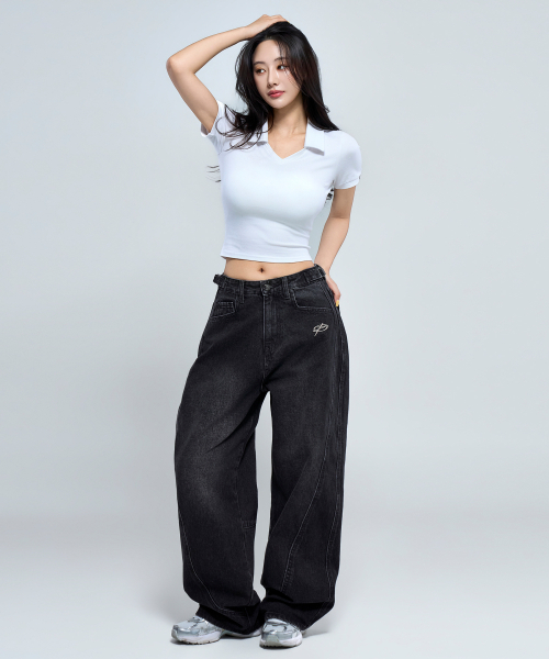 PHYSICAL GARMENTS（フィジカルガーメンツ）の「P5070 ウォッシュドブラック ウーマン カーブ切り替え デニムパンツ [黒デニム]（その他パンツ・レディース・ブラック系・SMALL/MEDIUM/LARGE）」の13枚目の写真