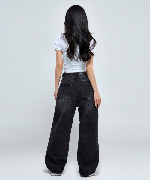 PHYSICAL GARMENTS（フィジカルガーメンツ）の「P5070 ウォッシュドブラック ウーマン カーブ切り替え デニムパンツ [黒デニム]（その他パンツ・レディース・ブラック系・SMALL/MEDIUM/LARGE）」の18枚目の写真