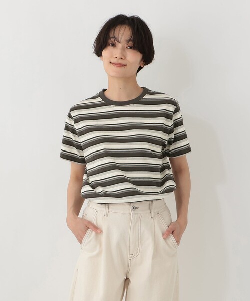Afternoon Tea(アフタヌーンティー)の「マルチボーダープルオーバー(Tシャツ/カットソー・レディース・ベージュ/アイボリー/ライトブルー・MEDIUM)」の2枚目の写真